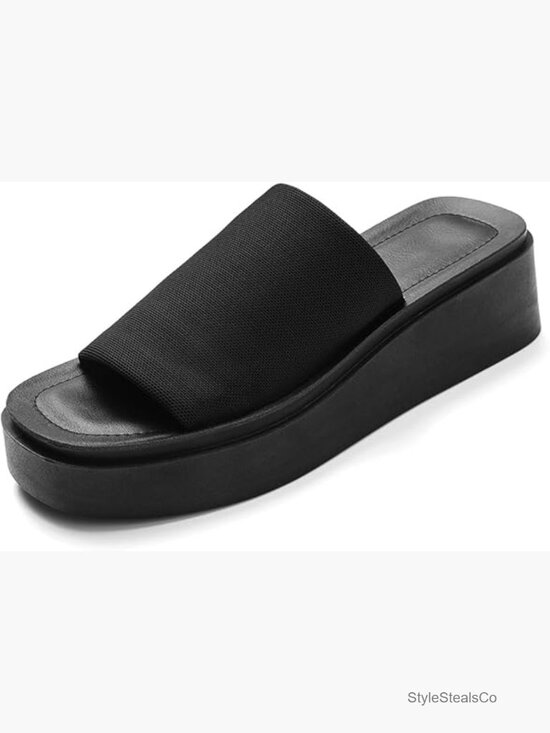 Shoes - Memory Foam Platform Slide Sandals Stretch Upper Casual Wedge